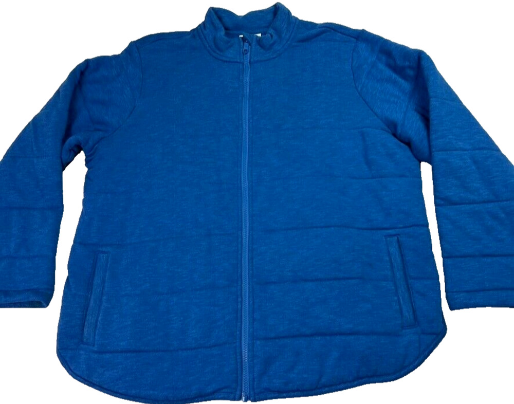 J. Jill Fit Jacket Womens XL Imperial Blue Quilted Knit Zip UP Comfy Curved Hem